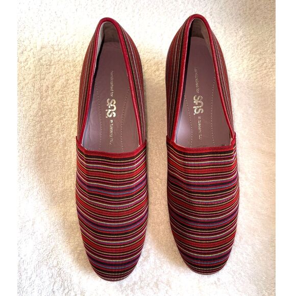 SAS Handcrafted Italy Women's Becky Wedge Slip On Stripe Red Shoe Size 8 - Picture 2 of 11